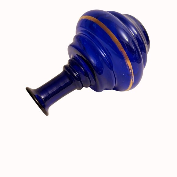 Cobalt Blue Glass Vase Flared Rim Gold Accents Victorian Era Handblown Collectib - Picture 4 of 14